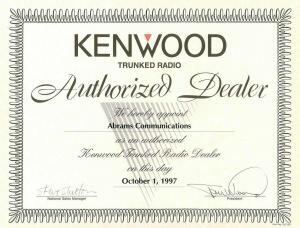 Kenwood Authorized Dealer Certificate