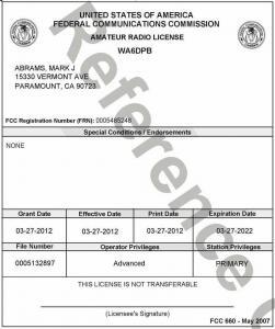 Mark Abrams Amateur Radio License