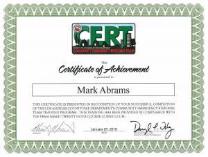 Mark Abrams CERT Training Certificate
