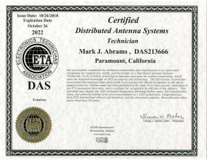 Mark Abrams DAS Certification from ETA