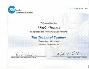 Mark Abrams Tait Training Certificate