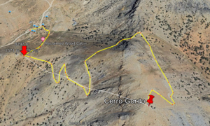 The path from the Cerro Gordo mine to the radio site at the peak. 